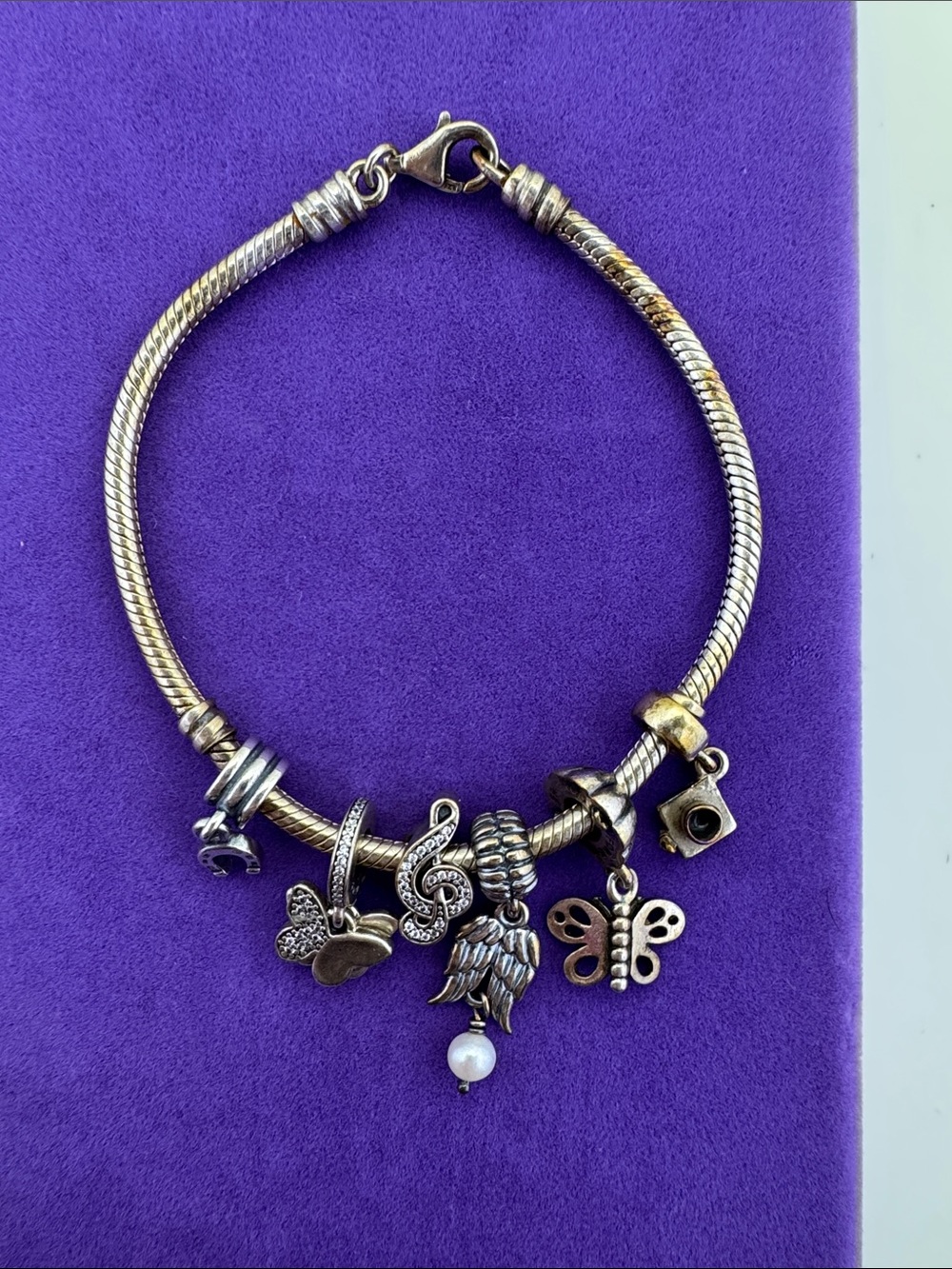💛 Classic Pandora Sterling Silver Charm Bracelet w/ Pandora Charms | Designer
